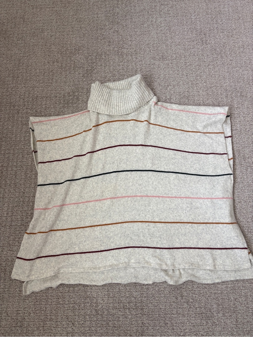 Turtleneck Stripe Knit Sweater Poncho Vest in Light Gray Size Medium Large M/L